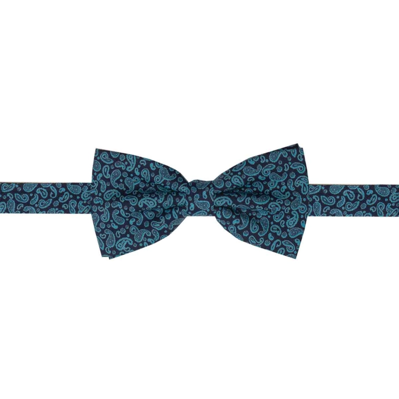 Zestaw prezentowy dla mężczyzny w kolorze niebieskim w paisley: mucha + poszetka zapakowane w pudełko EM