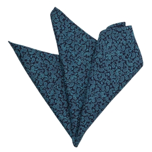 Zestaw prezentowy dla mężczyzny w kolorze niebieskim w paisley: mucha + poszetka zapakowane w pudełko EM