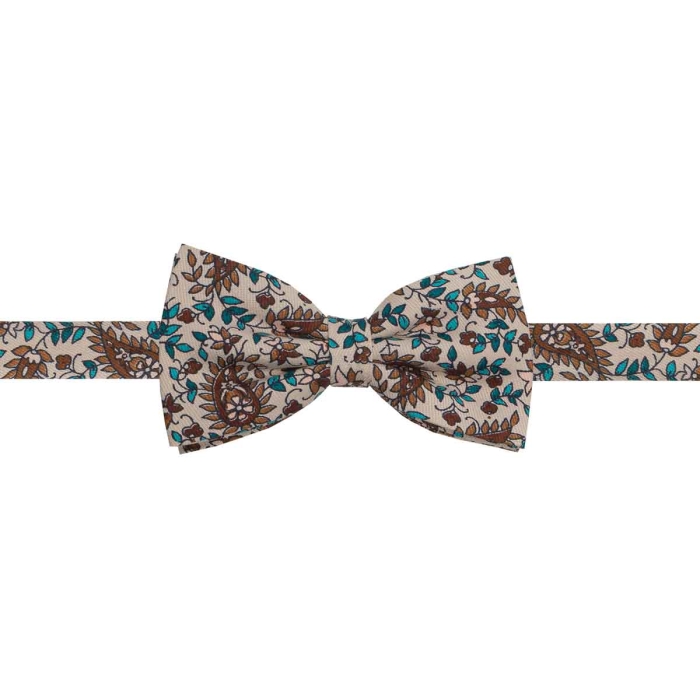 Zestaw prezentowy dla mężczyzny w kolorze bezowym w paisley: mucha + poszetka zapakowane w pudełko EM