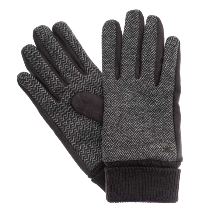 Rękawiczki wełniane brązowe w jodełkę ze ściągaczem EM