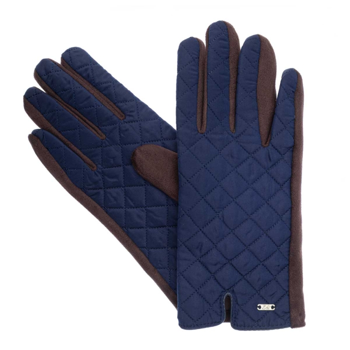 Rękawiczki bawełniane granatowo brązowe pikowane EM