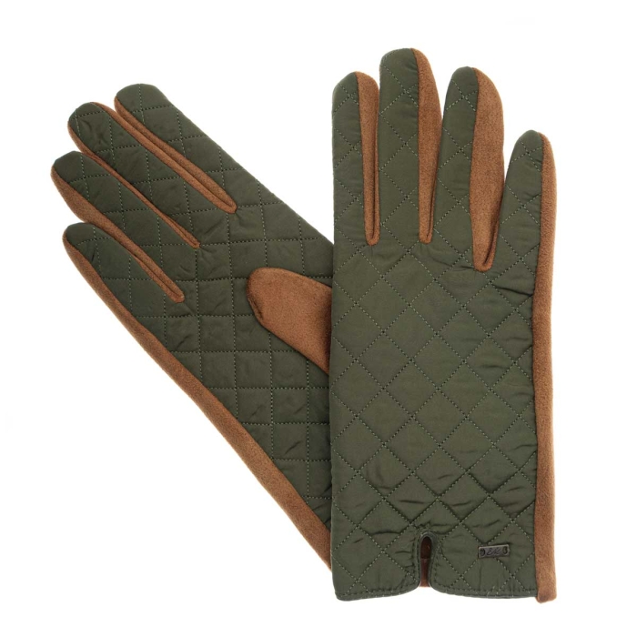 Rękawiczki bawełniane zielono brązowe pikowane EM