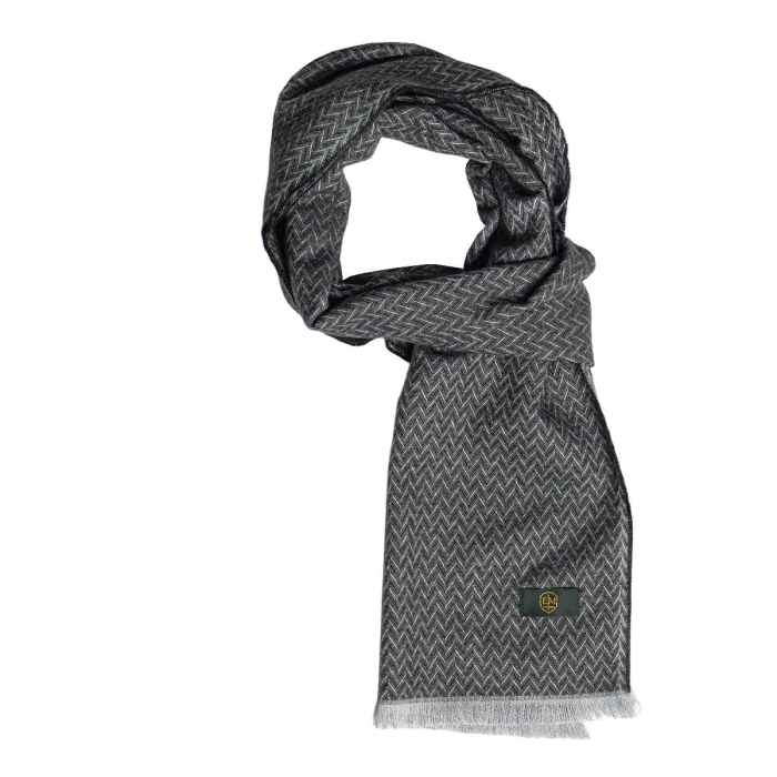Męski szalik wełniany w kolorze ciemnoszarym w jodełkę EM