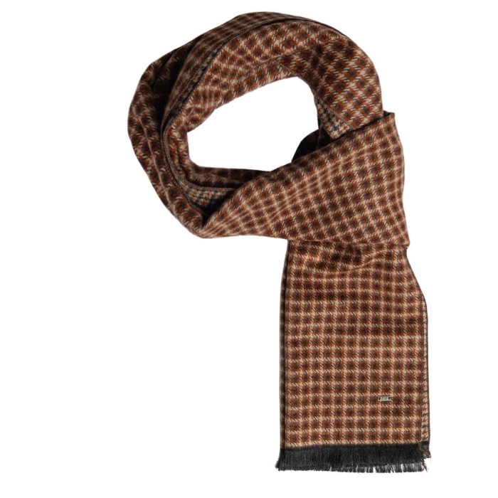 Męski szalik jedwabny w kolorze brązowym dwustronny EM