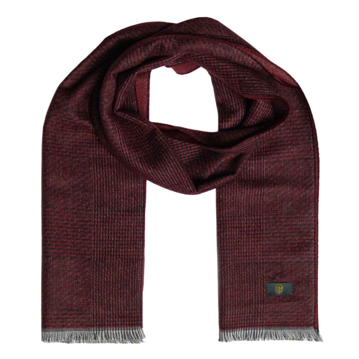 Męski szalik wełniany w kolorze bordowym w kratę dwustronny EM
