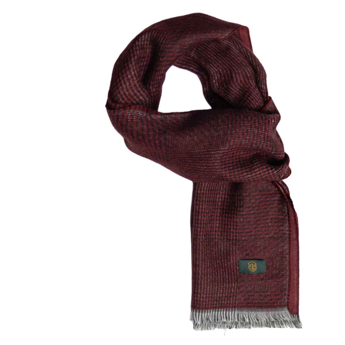 Męski szalik wełniany w kolorze bordowym w kratę dwustronny EM