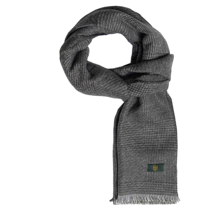 Męski szalik wełniany w kolorze szarym w kratę dwustronny EM
