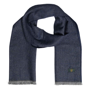 Męski szalik wełniany w kolorze granatowym w kratę dwustronny EM