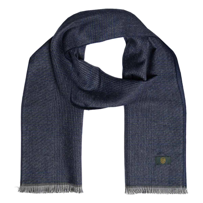 Męski szalik wełniany w kolorze granatowym w kratę dwustronny EM