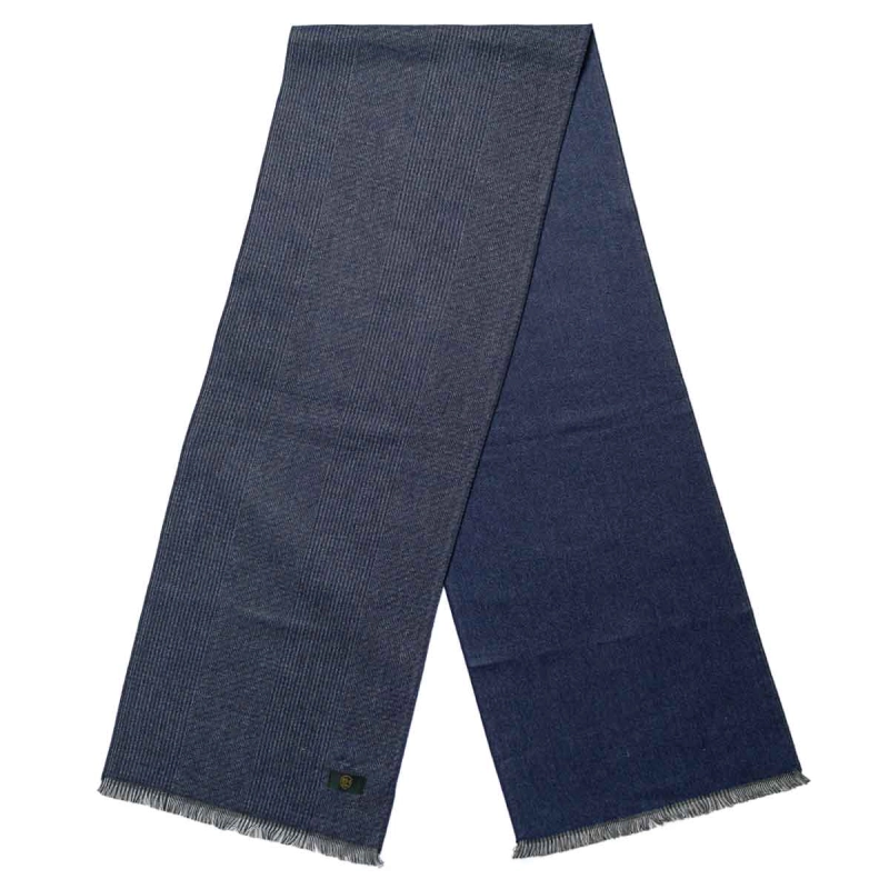 Męski szalik wełniany w kolorze granatowym w kratę dwustronny EM