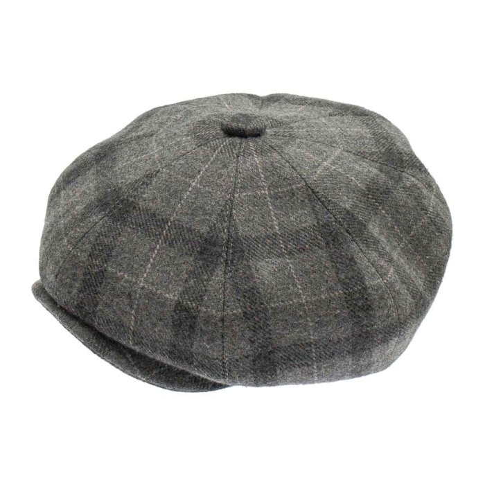 Kaszkiet wełniany w stylu Peaky Blinders - cyklistówka - kolor szary w kratę EM