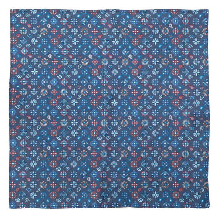 Poszetka jedwabna granatowa z wzorem roślinnym EM