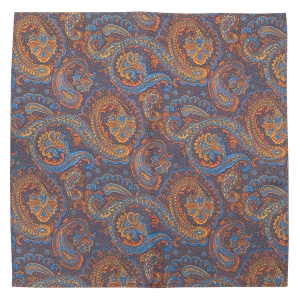 Poszetka jedwabna granatowo- pomarańczowa w paisley EM