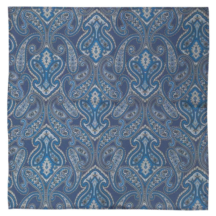 Poszetka jedwabna niebiesko- granatowa w paisley EM