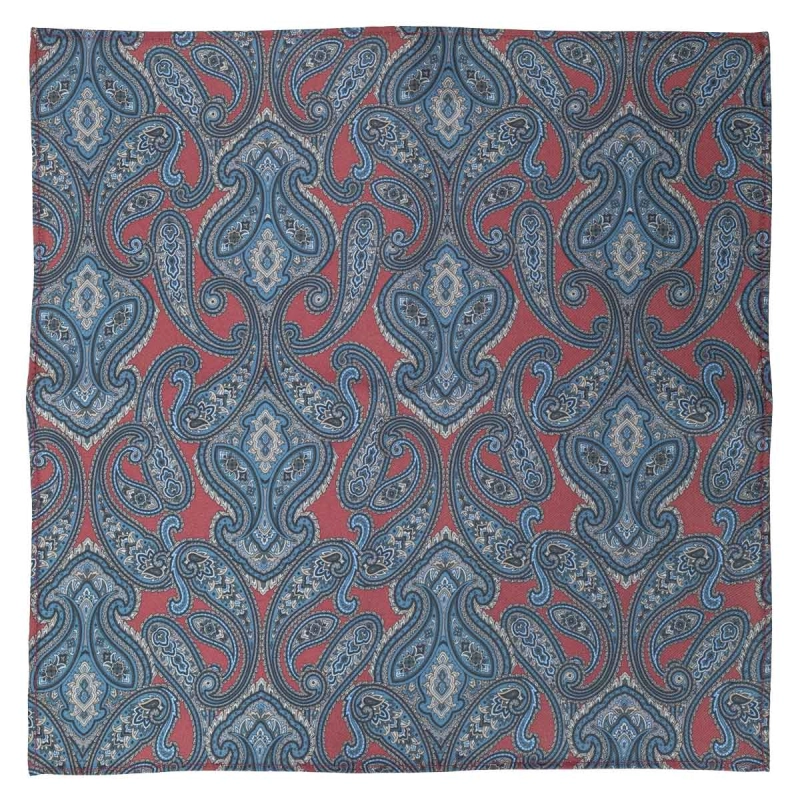 Poszetka jedwabna bordowa- granatowa w paisley EM