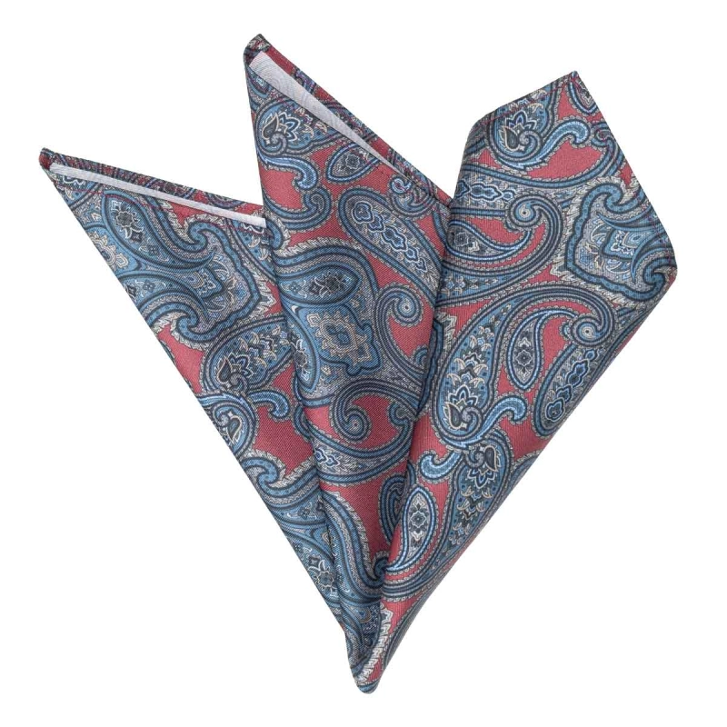 Poszetka jedwabna bordowa- granatowa w paisley EM