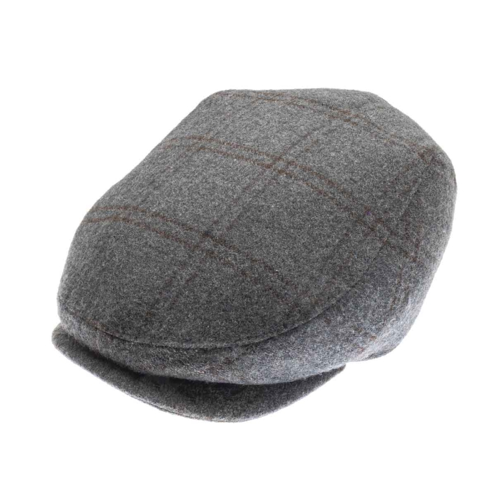 Kaszkiet wełniany szary w brązową kratę EM