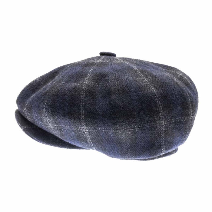 Kaszkiet wełniany - cyklistówka - kolor granatowy w kratę EM