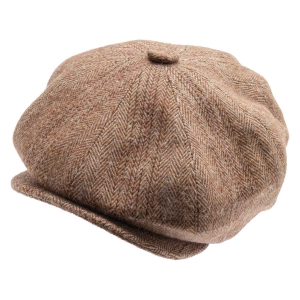 Kaszkiet wełniany Harris Tweed- cyklistówka - kolor brązowy w jodełkę EM