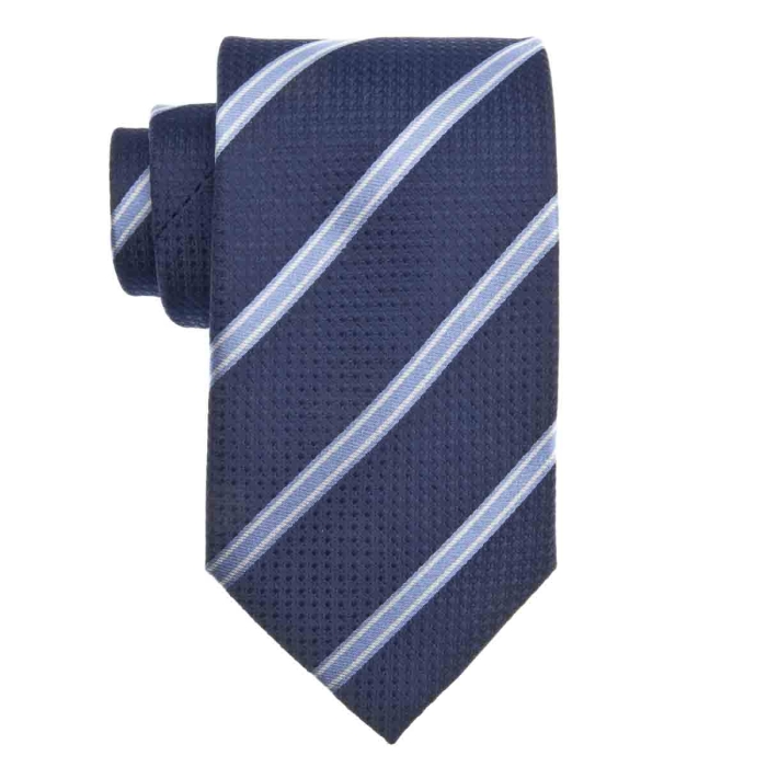 Zestaw Prezentowy dla mężczyzny wykonany z jedwabiu w kolorze granatowo - błękitnym: krawat + poszetka + spinki zapakowane w drewniane pudełko EM 35