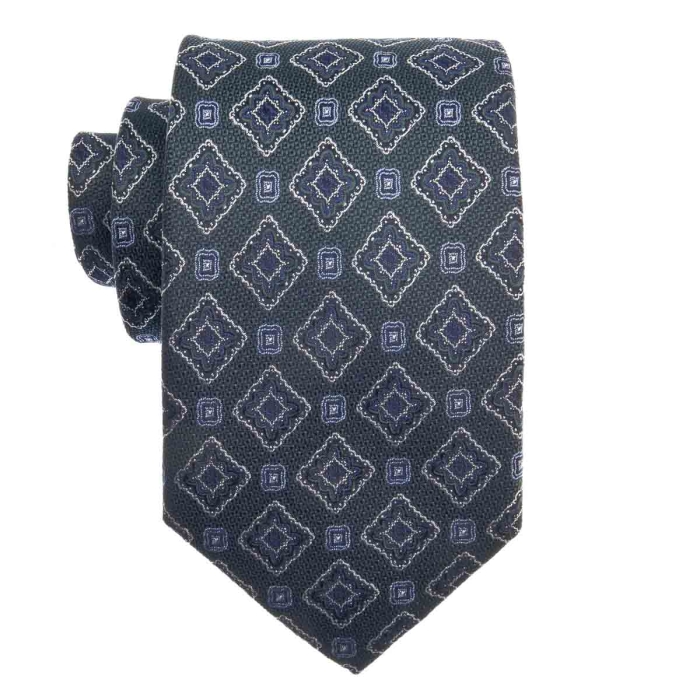 Zestaw Prezentowy dla mężczyzny wykonany z jedwabiu w kolorze niebiesko - zielonym: krawat + poszetka + spinki zapakowane w drewniane pudełko EM 35