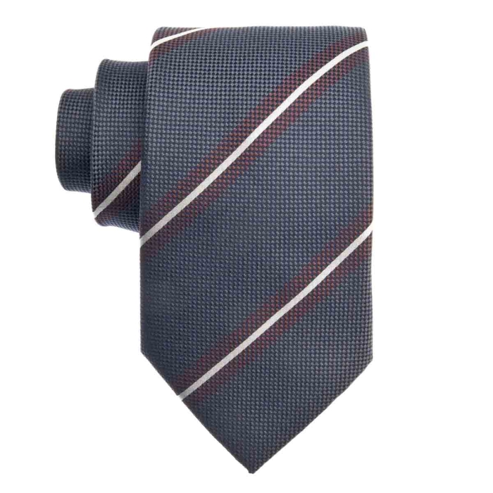 Zestaw Prezentowy dla mężczyzny wykonany z jedwabiu w kolorze granatowo - czerwonym: krawat + poszetka + spinki zapakowane w drewniane pudełko EM 35