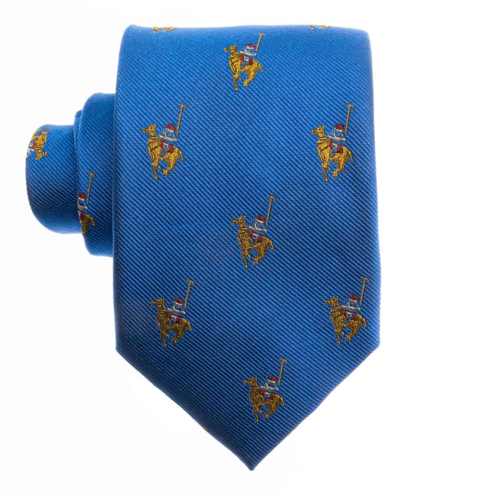 Zestaw Prezentowy dla mężczyzny wykonany z jedwabiu w kolorze niebieskim: krawat + poszetka + spinki zapakowane w drewniane pudełko EM 35