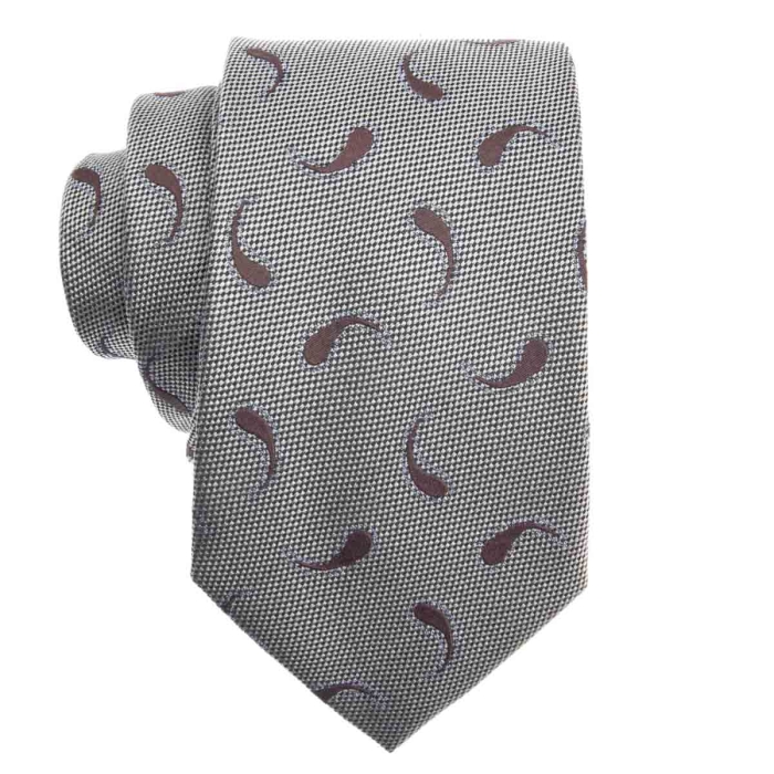 Zestaw Prezentowy dla mężczyzny wykonany z jedwabiu w kolorze beżowo - szarym: krawat + poszetka + spinki zapakowane w drewniane pudełko EM 35