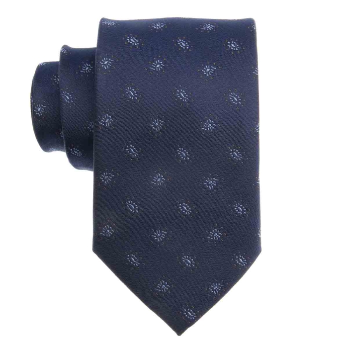 Zestaw Prezentowy dla mężczyzny wykonany z jedwabiu w kolorze granatowo - pomarańczowym: krawat + poszetka + spinki zapakowane w drewniane pudełko EM 35