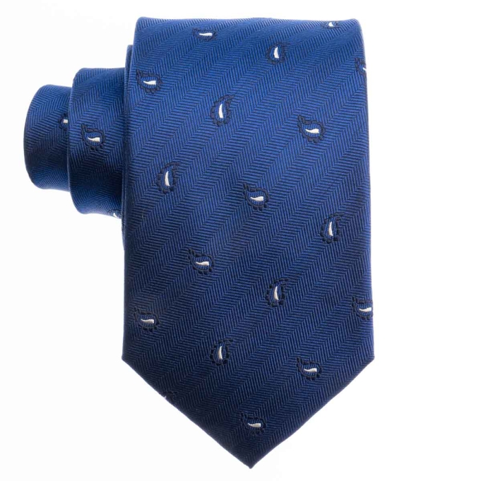 Zestaw Prezentowy dla mężczyzny wykonany z jedwabiu w kolorze granatowym: krawat + poszetka + spinki zapakowane w drewniane pudełko EM 35