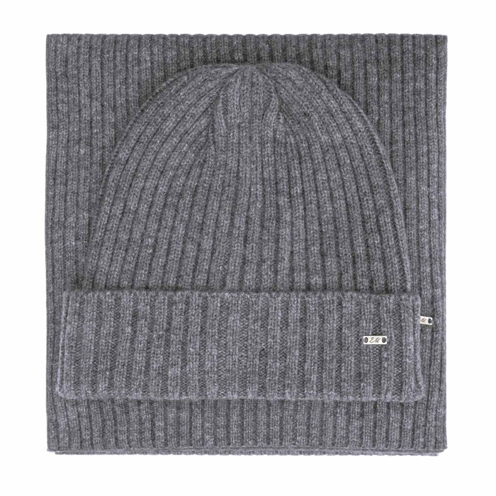 Zestaw prezentowy dla mężczyzny w kolorze szarym: komplet czapka + szalik zapakowane w pudełko EM PREMIUM