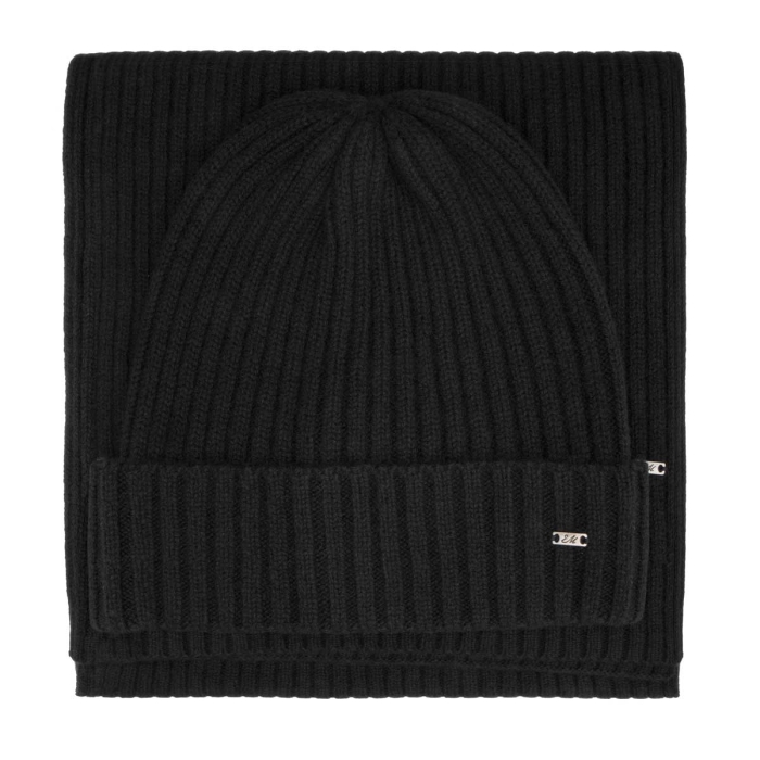 Zestaw prezentowy dla mężczyzny w kolorze czarnym: komplet czapka + szalik zapakowane w pudełko EM PREMIUM