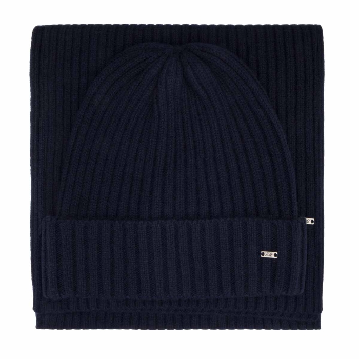 Zestaw prezentowy dla mężczyzny w kolorze granatowym: komplet czapka + szalik zapakowane w pudełko EM PREMIUM