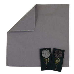 Zestaw prezentowy kolor szary: bawełniana poszetka + dwie szpilki do butonierki