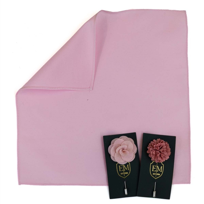Zestaw prezentowy kolor różowy: bawełniana poszetka + dwie szpilki do butonierki