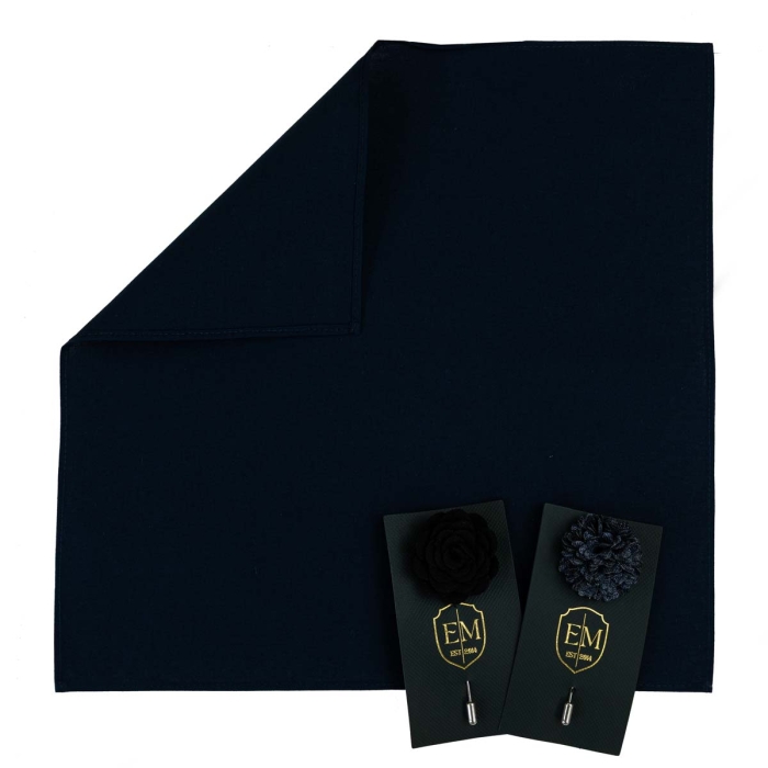 Zestaw prezentowy kolor czarny: bawełniana poszetka + dwie szpilki do butonierki