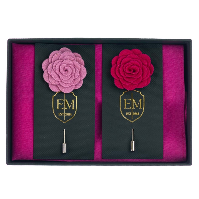 Zestaw prezentowy kolor fuksja: bawełniana poszetka + dwie szpilki do butonierki.jpg