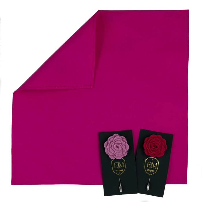 Zestaw prezentowy kolor fuksja: bawełniana poszetka + dwie szpilki do butonierki