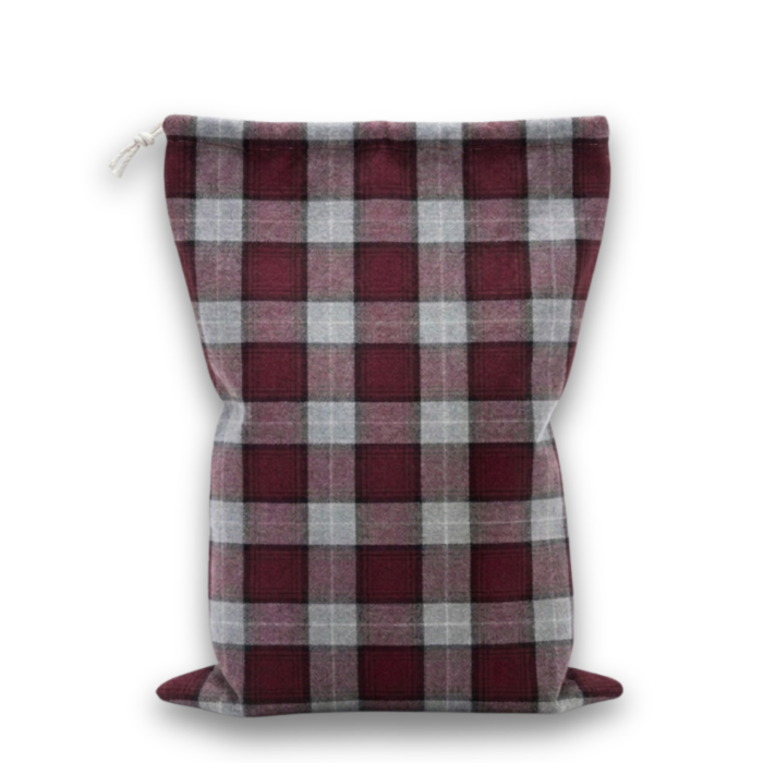 Bawełniany worek podróżny na buty i akcesoria w bordową kratę