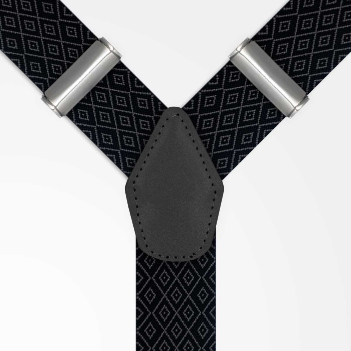 Szelki w jodełkę zapinane na guziki z wykończeniem skórzanym w kolorze czarnym EM