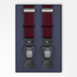 Szelki zapinane na guziki bordowe gładkie z wykończeniem skórzanym 12