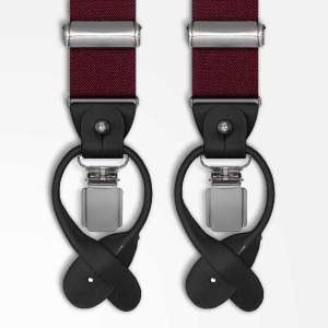 Szelki zapinane na guziki bordowe gładkie z wykończeniem skórzanym 12