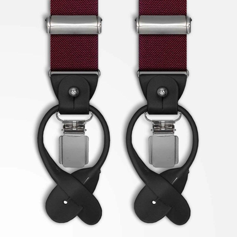 Szelki zapinane na guziki bordowe gładkie z wykończeniem skórzanym 12