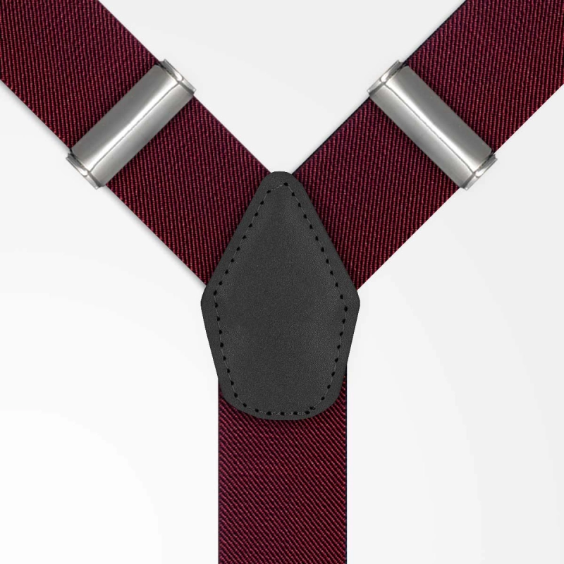 Szelki zapinane na guziki bordowe gładkie z wykończeniem skórzanym 12