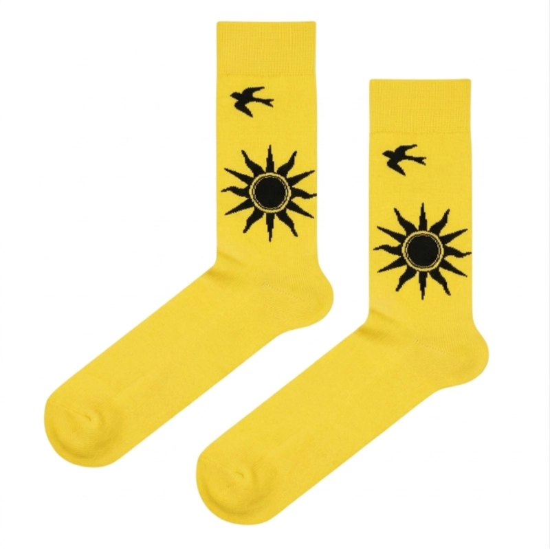 Skarpety kolorowe - Żółte z jaskółką i słońcem rozmiar: 39 - 42