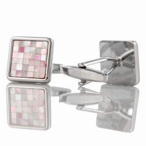 EM Men's Accessories spinki do mankietów kwadratowe srebrne różowa mozaika.jpg