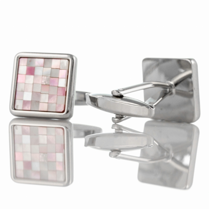 EM Men's Accessories spinki do mankietów kwadratowe srebrne różowa mozaika.jpg