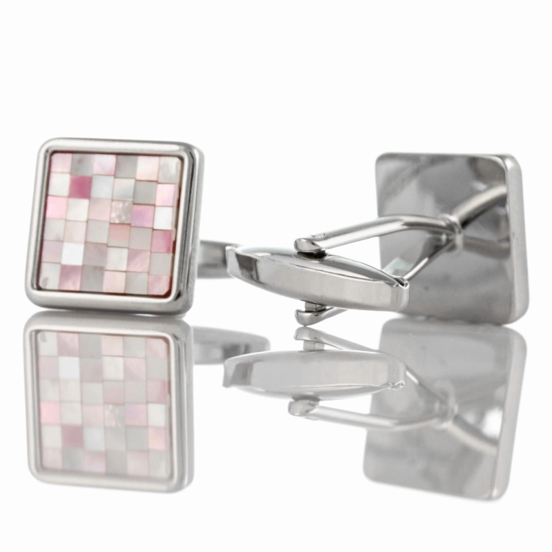 EM Men's Accessories spinki do mankietów kwadratowe srebrne różowa mozaika.jpg