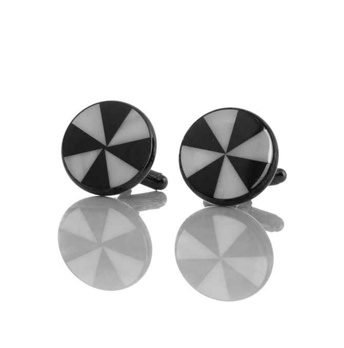 EM Men's Accessories spinki do mankietów okrągłe srebrne czarno-białe.jpg