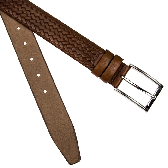 Pasek brązowy skórzany skóra naturalna plecionka casual